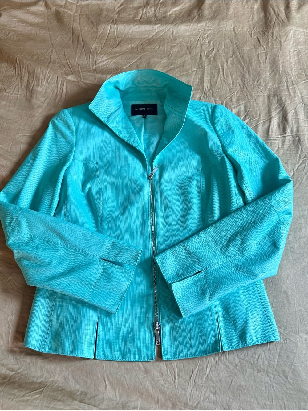 Lafayette 148 New York Turquoise Zip-Front Leather Jacket